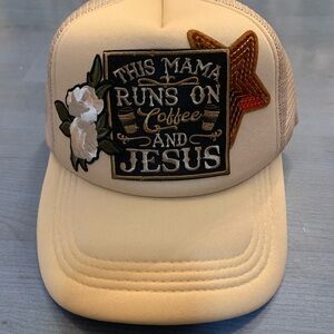 Tan Trucker Hat with Embroidered Patch